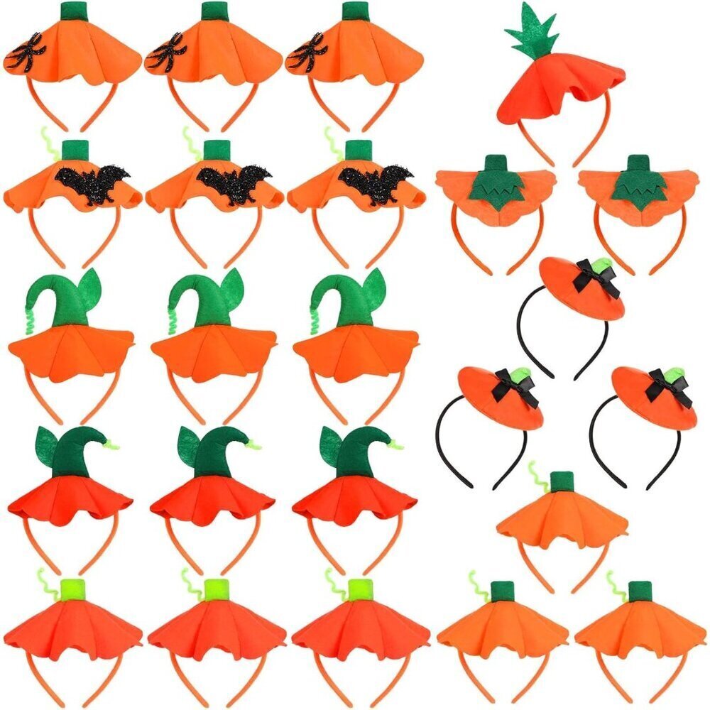 Halloween Pumpkin Headbands Set 24 Unisex Costume Accessories for Parties